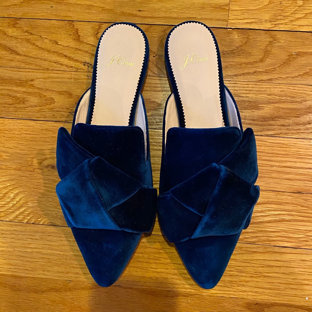 J. Crew blue pointed velvet mules